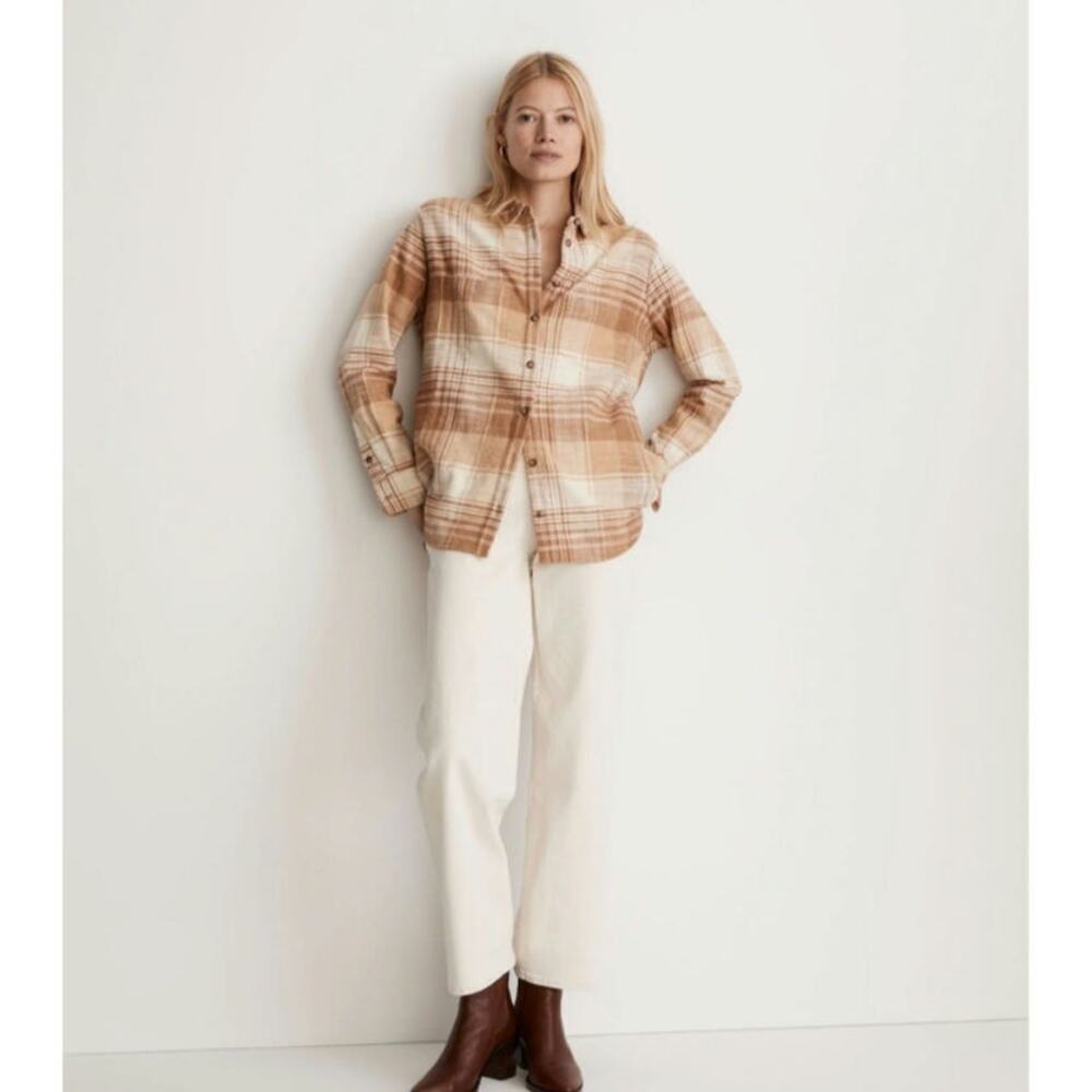 Madewell Slub Flannel Sunday Shirt In Plaid Earthen‎ Sand Size: XS